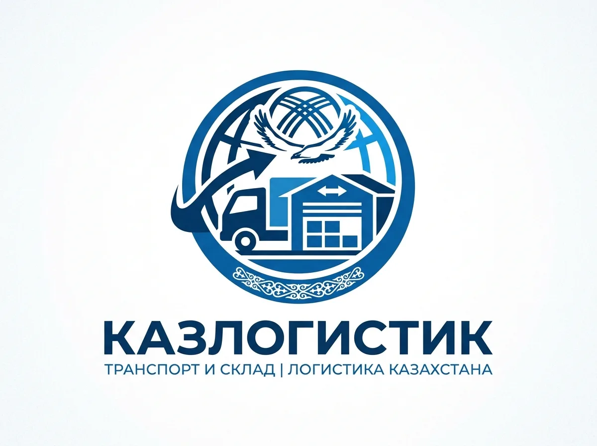 Логотип логистической компании Казахстана, транспорт и склад, синий корпоративный цвет